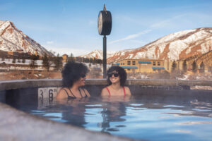 Visitors to Iron Mountain Hot Springs in Glenwood Springs, Colorado.