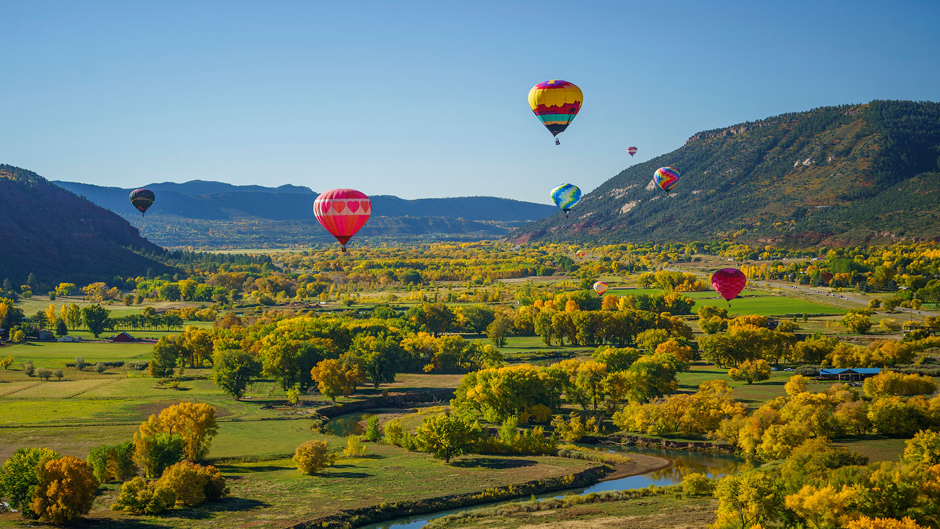 Hot-air balloons during the Animas Valley Balloon Rally near Durango, Colorado; Credit: Nick Kogos