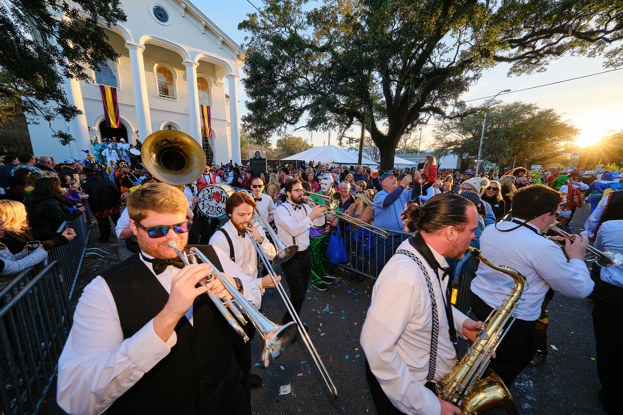 A band plays during Mardi Gras celebrations in Mobile, Alabama