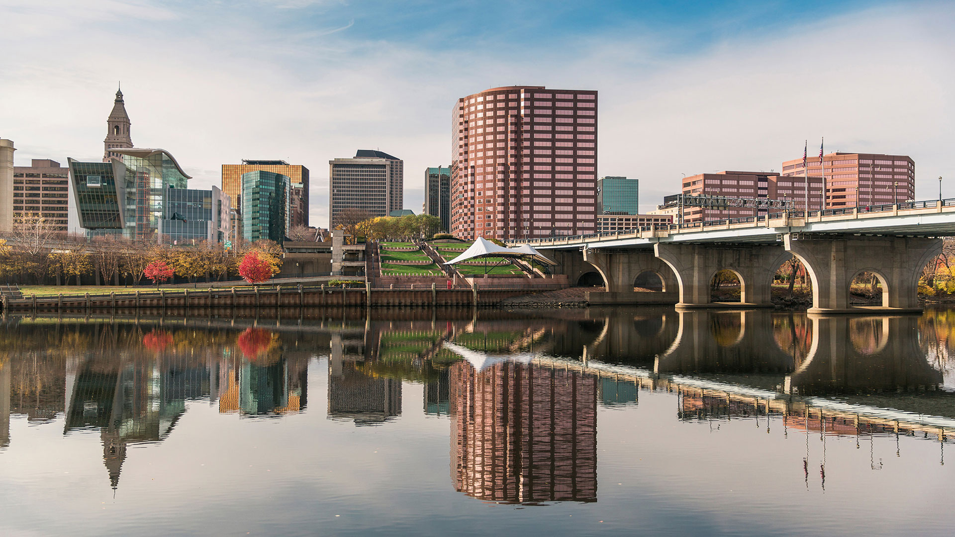 Hartford, Connecticut, skyline along the Connecticut River