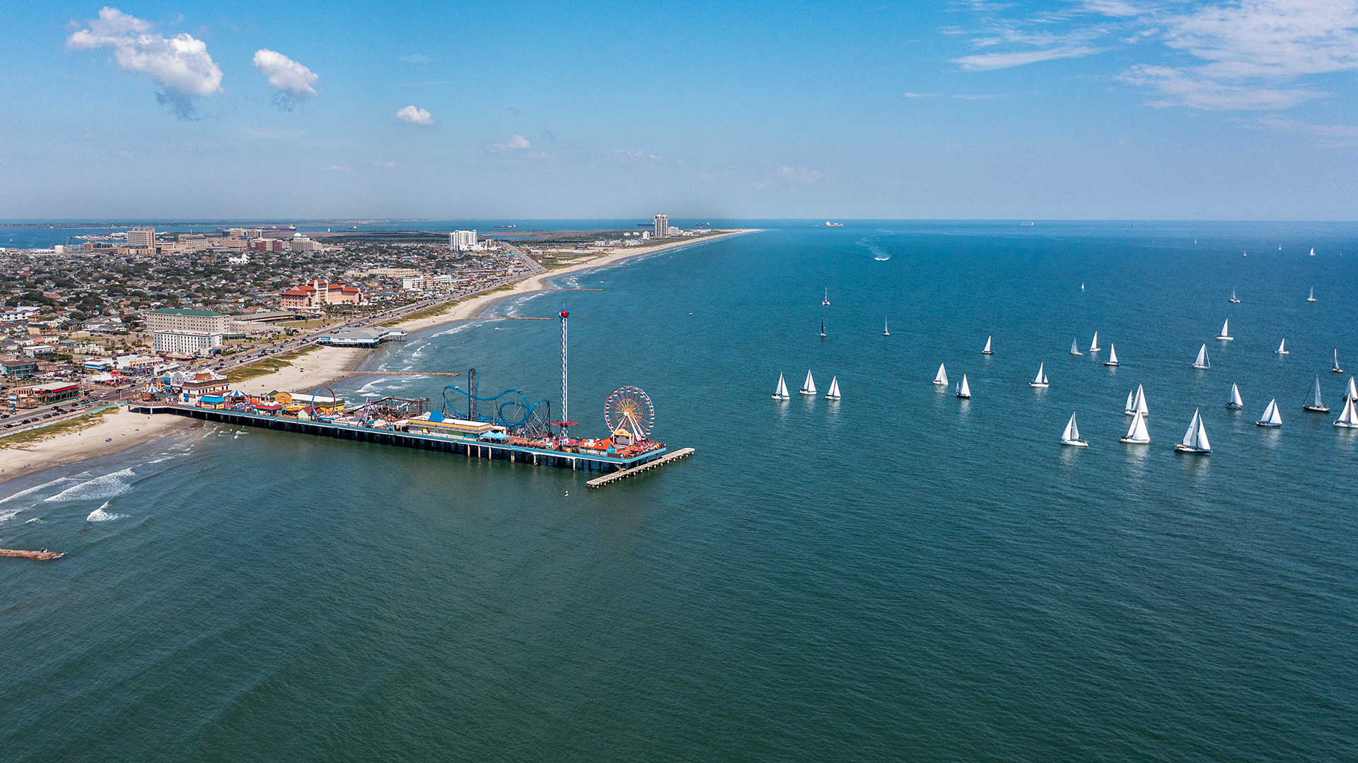 Aerial view of the Galveston, Texas, shoreline