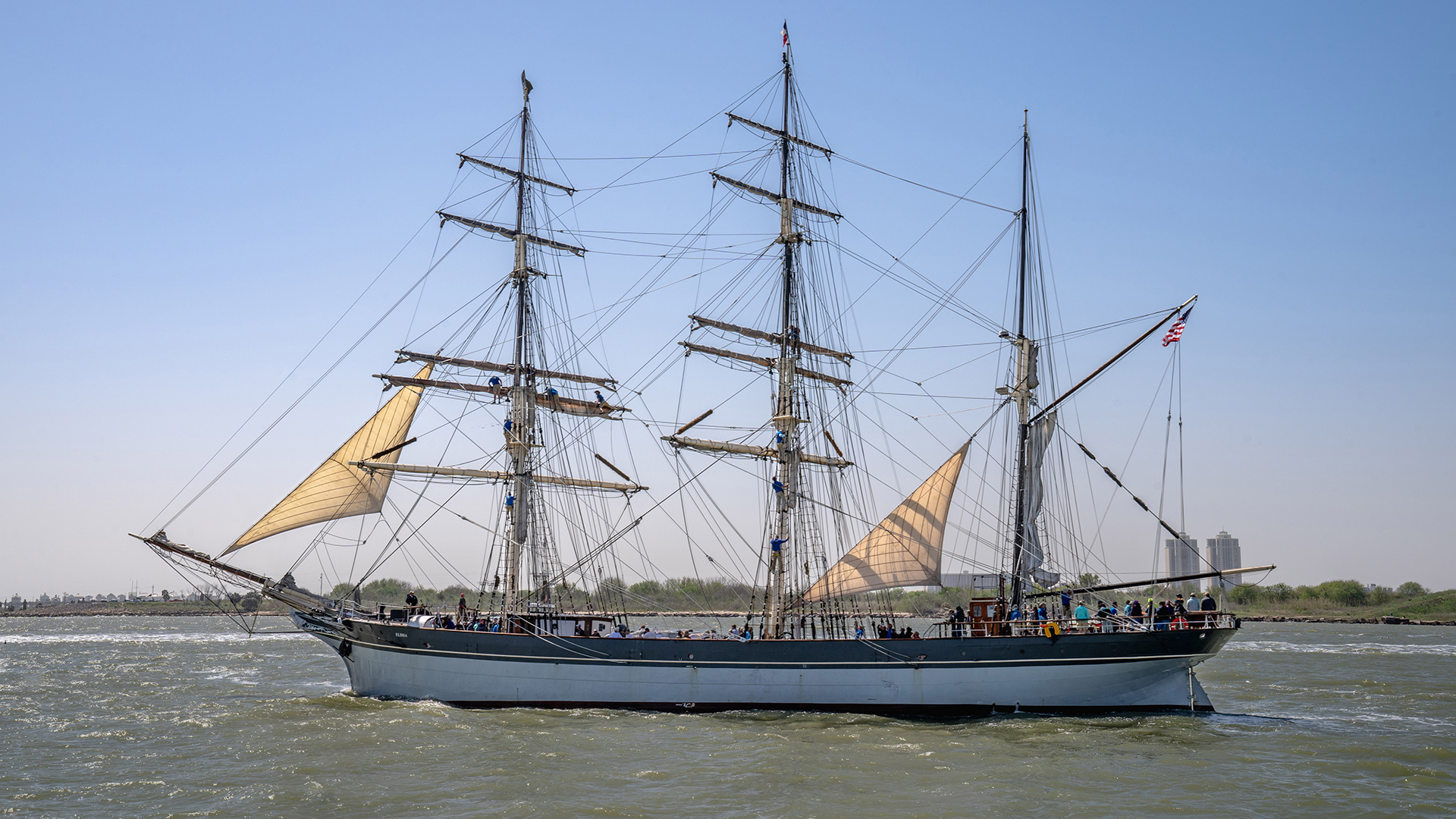 The historic 1877 Tall Ship Elissa at the Galveston Historic Seaport in Galveston, Texas