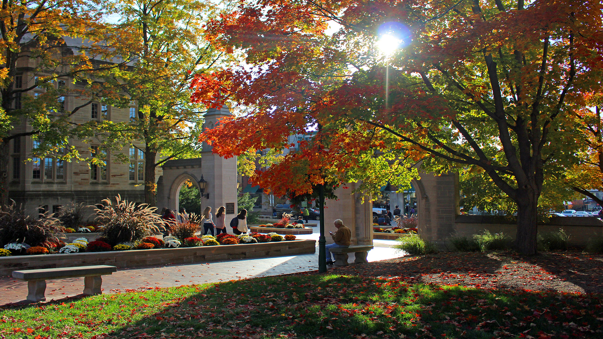 Colorful fall foliage on the campus of Indiana University in Bloomington