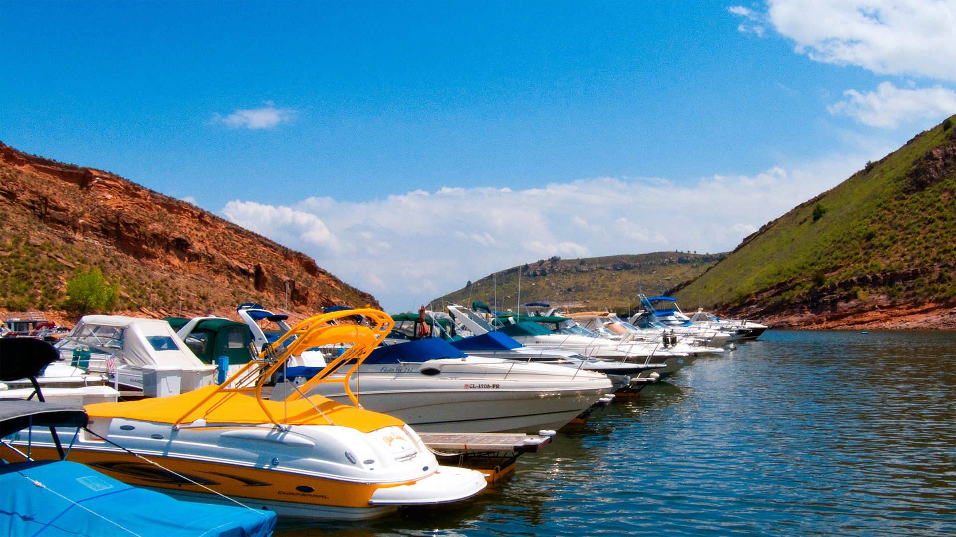 Boats at the Inlet Bay Marina of Horsetooth Reservoir in Fort Collins, Colorado; Credit: Ryan Burke