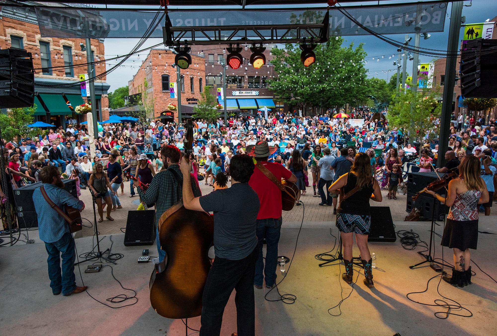 Live music in Old Town Square in Fort Collins, Colorado; Credit: Richard Haro