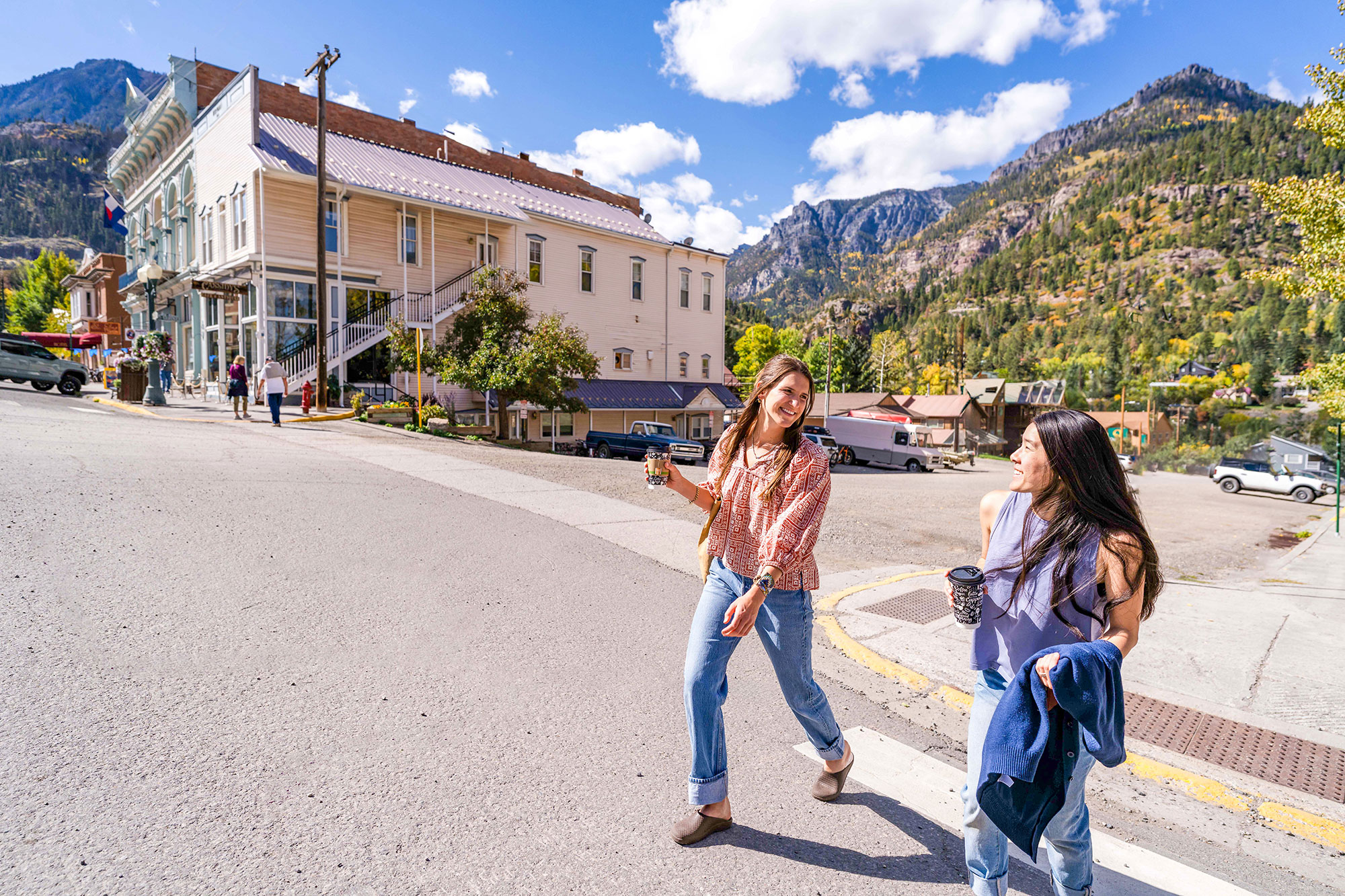 Visitors crossing 5th Avenue in downtown Ouray, Colorado; Credit: Trav Perk
