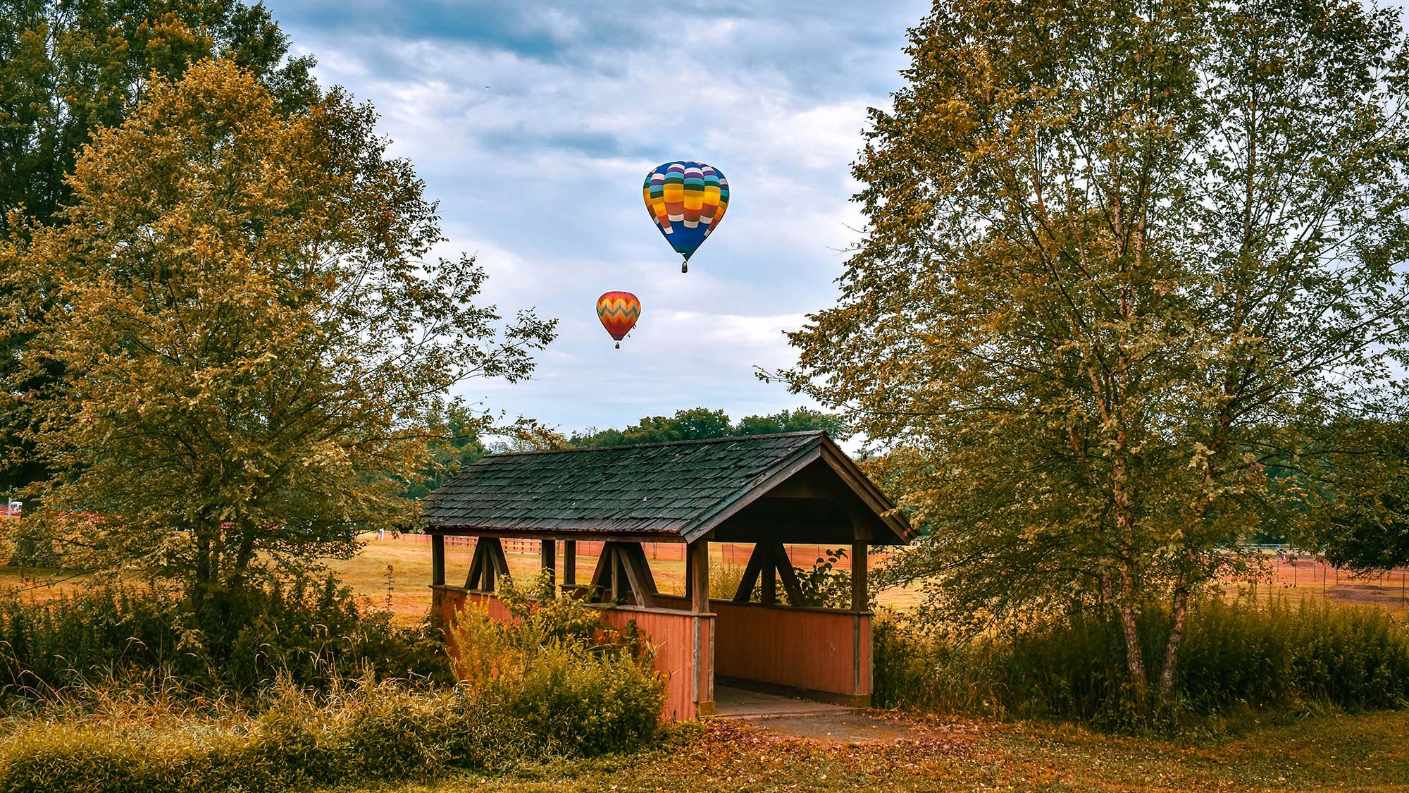 Hot-air balloons over North Branch Park in Bridgewater, New Jersey; Credit: Somerset County Park Commission