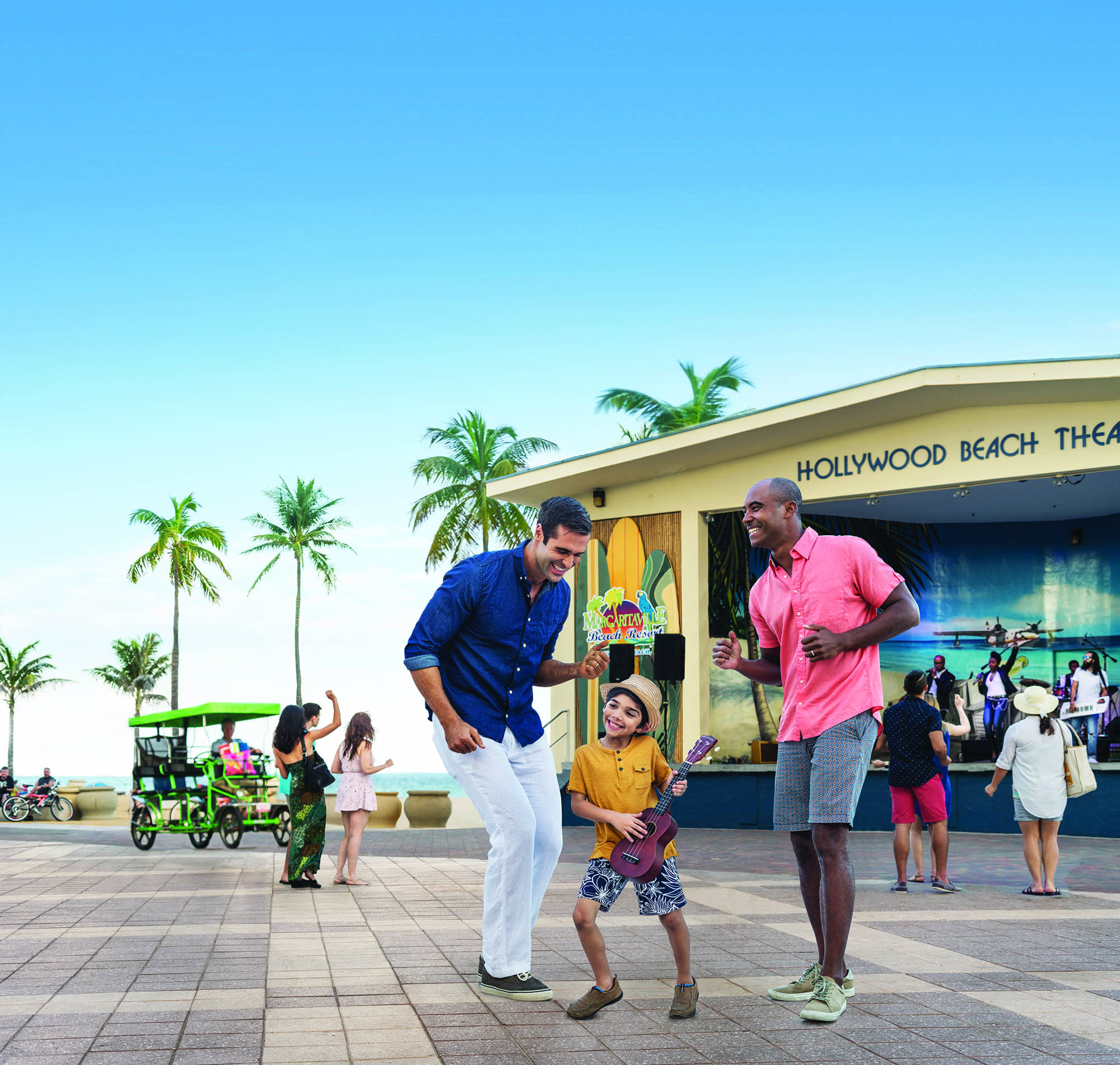 Dancing to live music at the Hollywood Beach Theater and Plaza in Fort Lauderdale, Florida