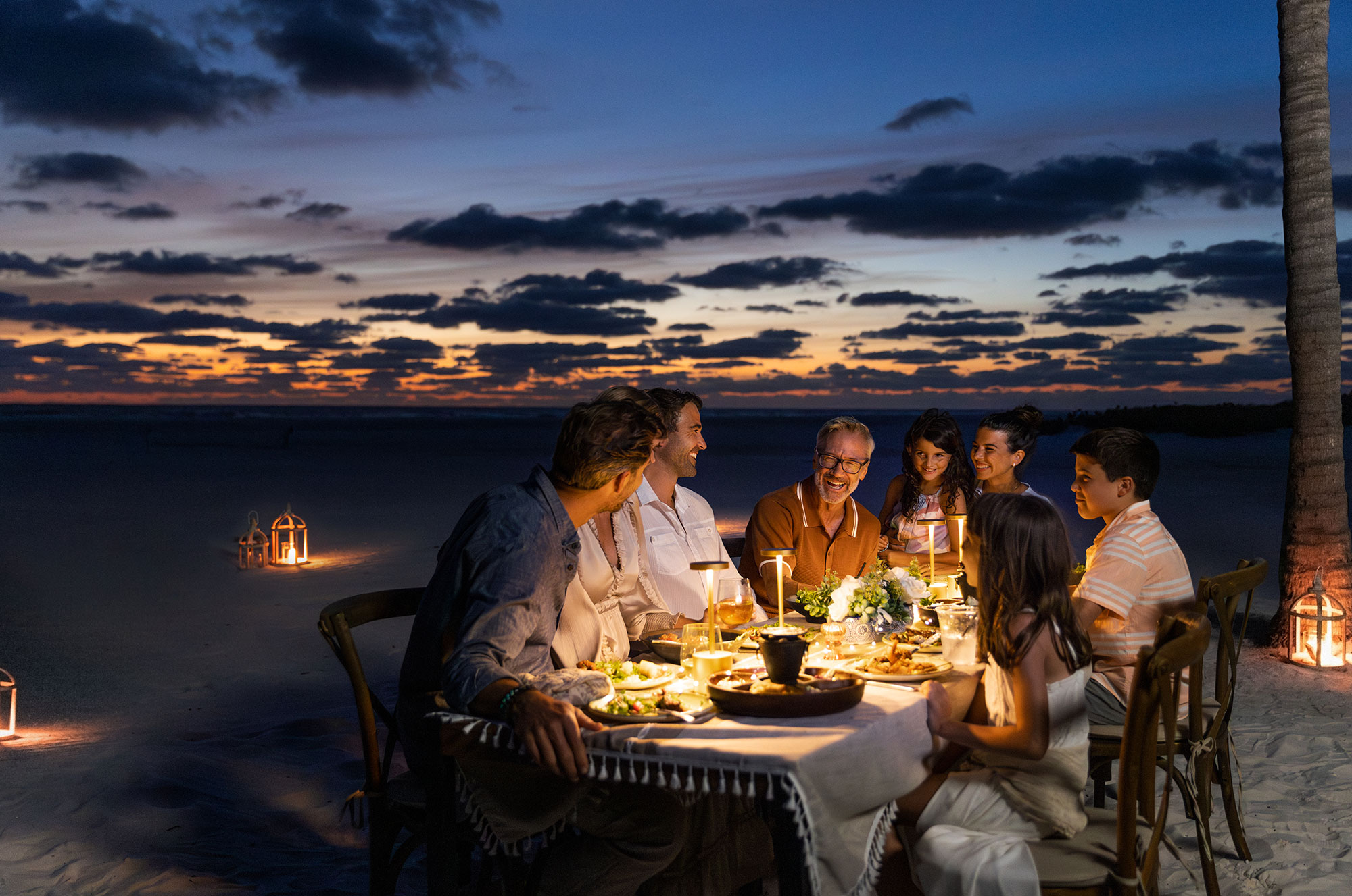 Family dinner on the beach of Marco Island, Florida