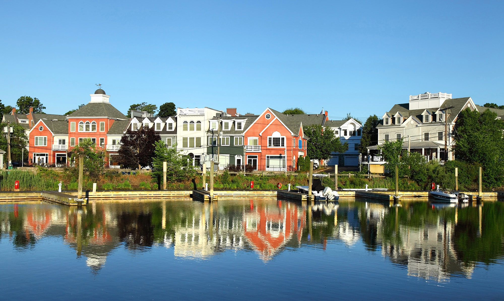 Houses along the waterfront in Milford near New Haven, Connecticut