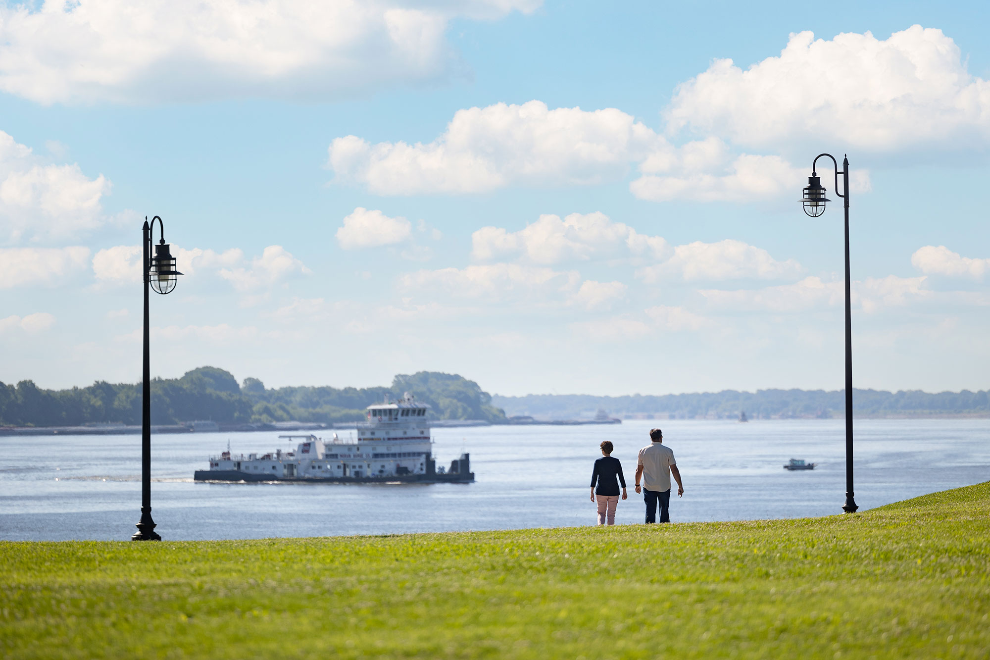Visitors near the confluence of the Ohio and Tennessee rivers in Paducah, Kentucky
