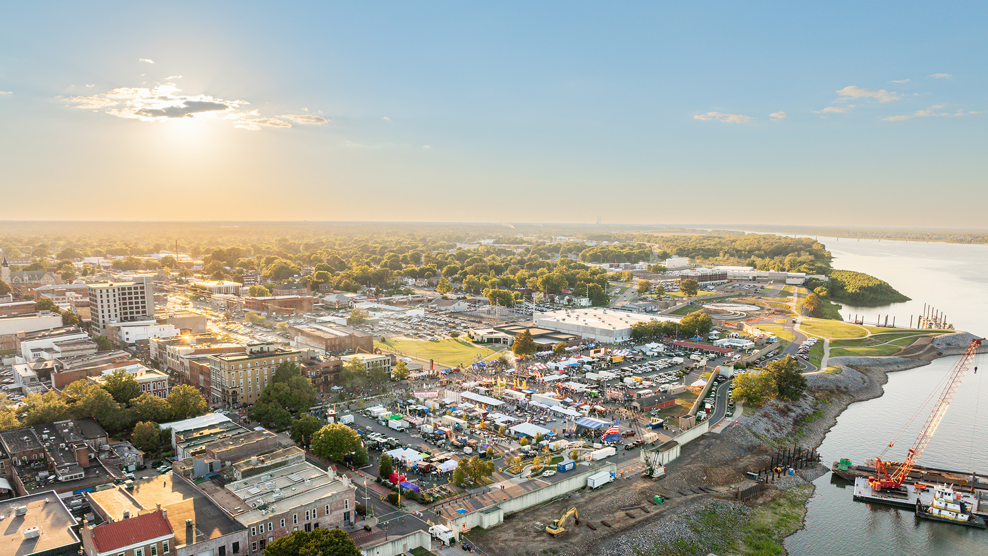 Aerial of Paducah, Kentucky, at sunset