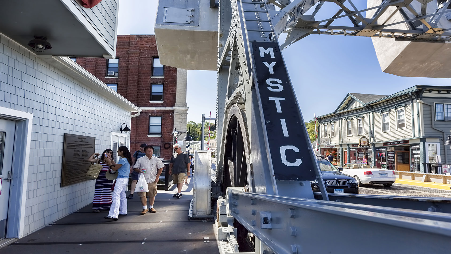Sightseers at the Mystic River Bascule Bridge in Mystic, Connecticut; Credit: Paul Latham