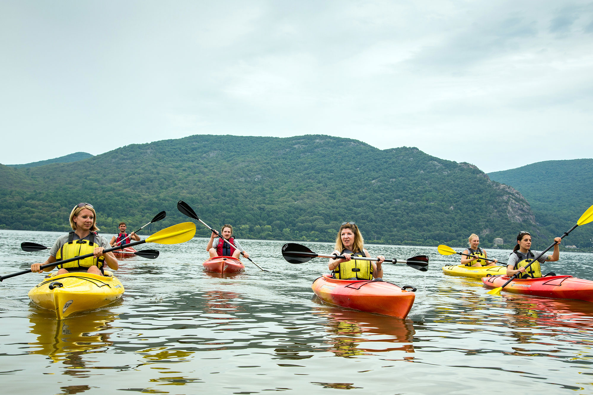 Kayakers in the Delaware River in Orange County, New York   
