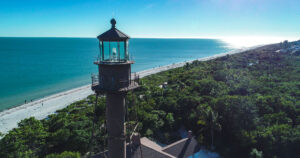 Sanibel Island Light overlooking blue waters near Fort Myers, Florida