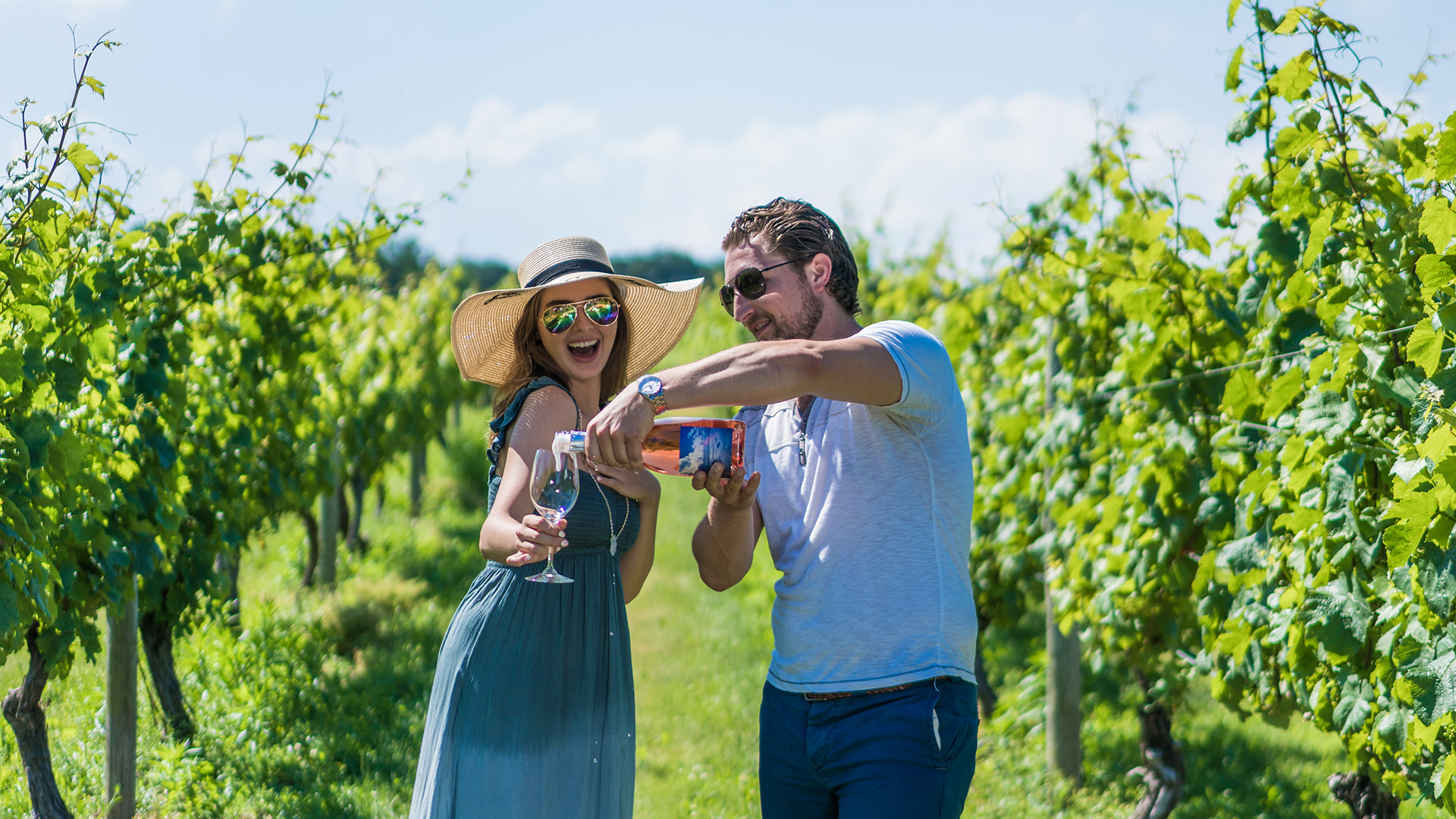 Visitors enjoying a vineyard in New York’s Long Island Wine Country 