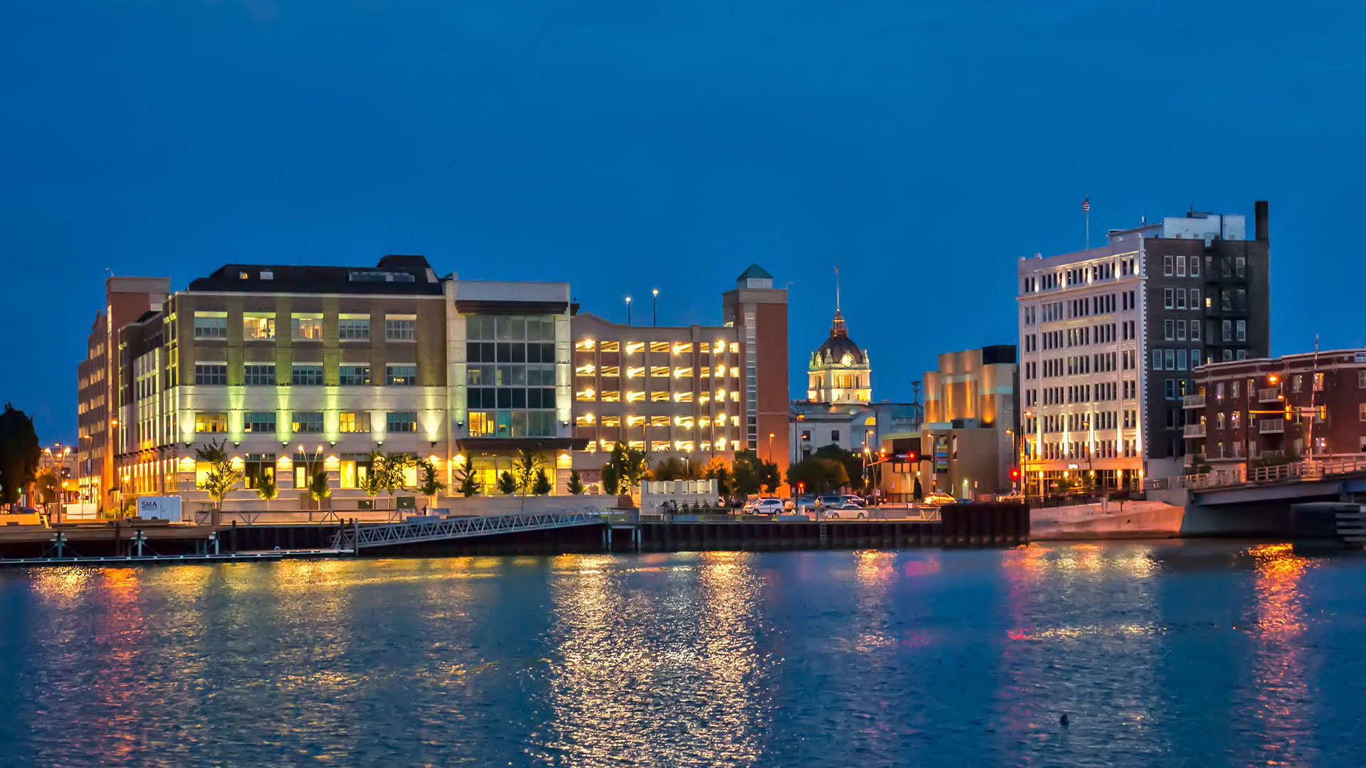 Downtown waterfront buildings in Green Bay, Wisconsin