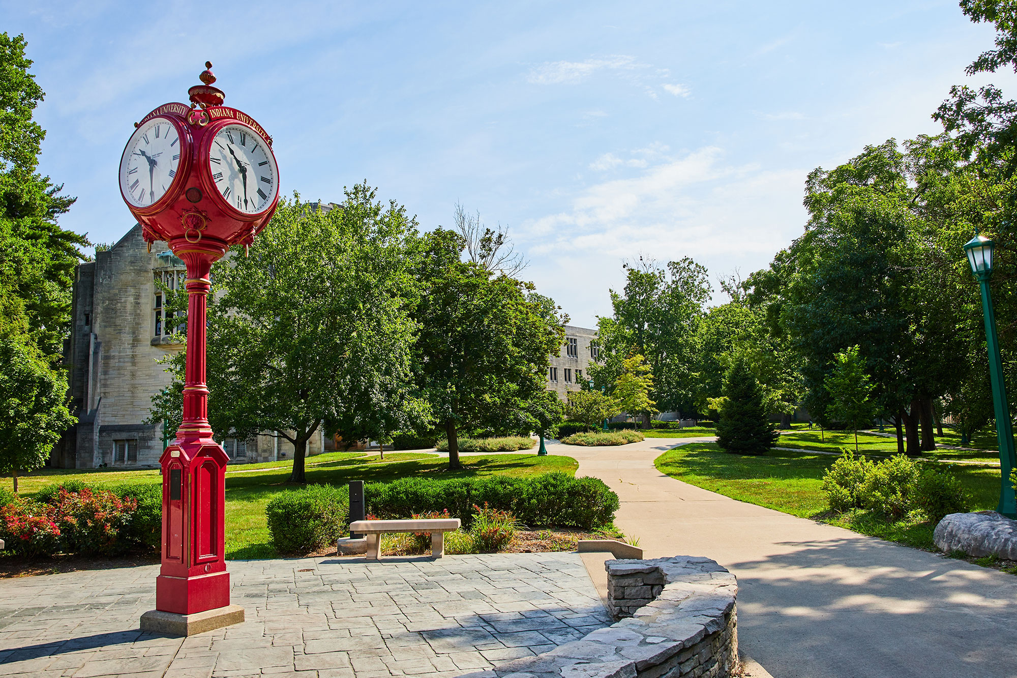 Iconic red clock on Indiana University’s campus in Bloomington