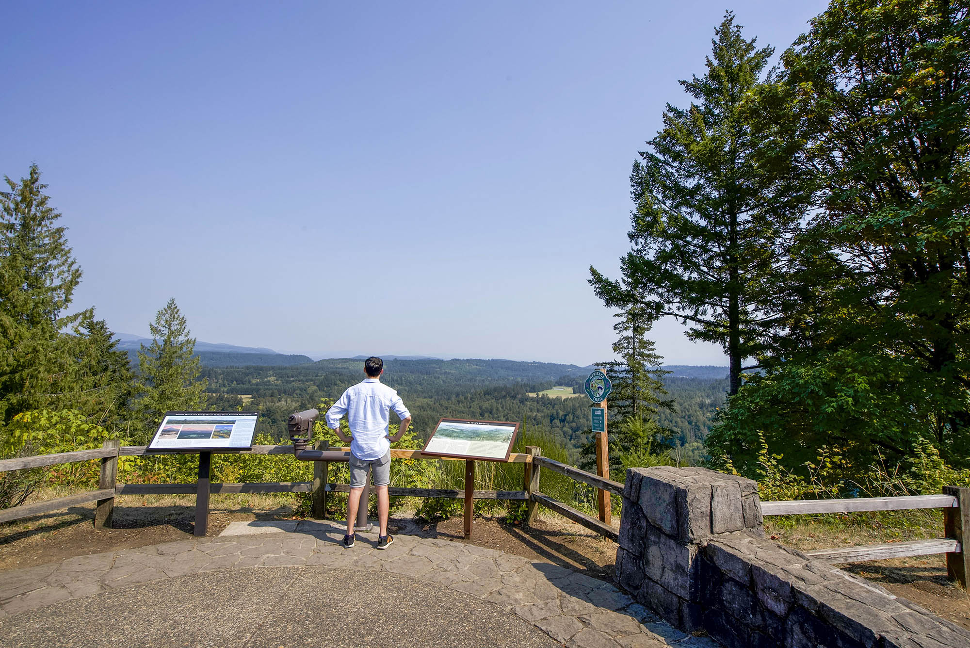 Taking in panoramic views of the Sandy River Valley from Jonsrud Viewpoint in Oregon’s Mt. Hood Territory