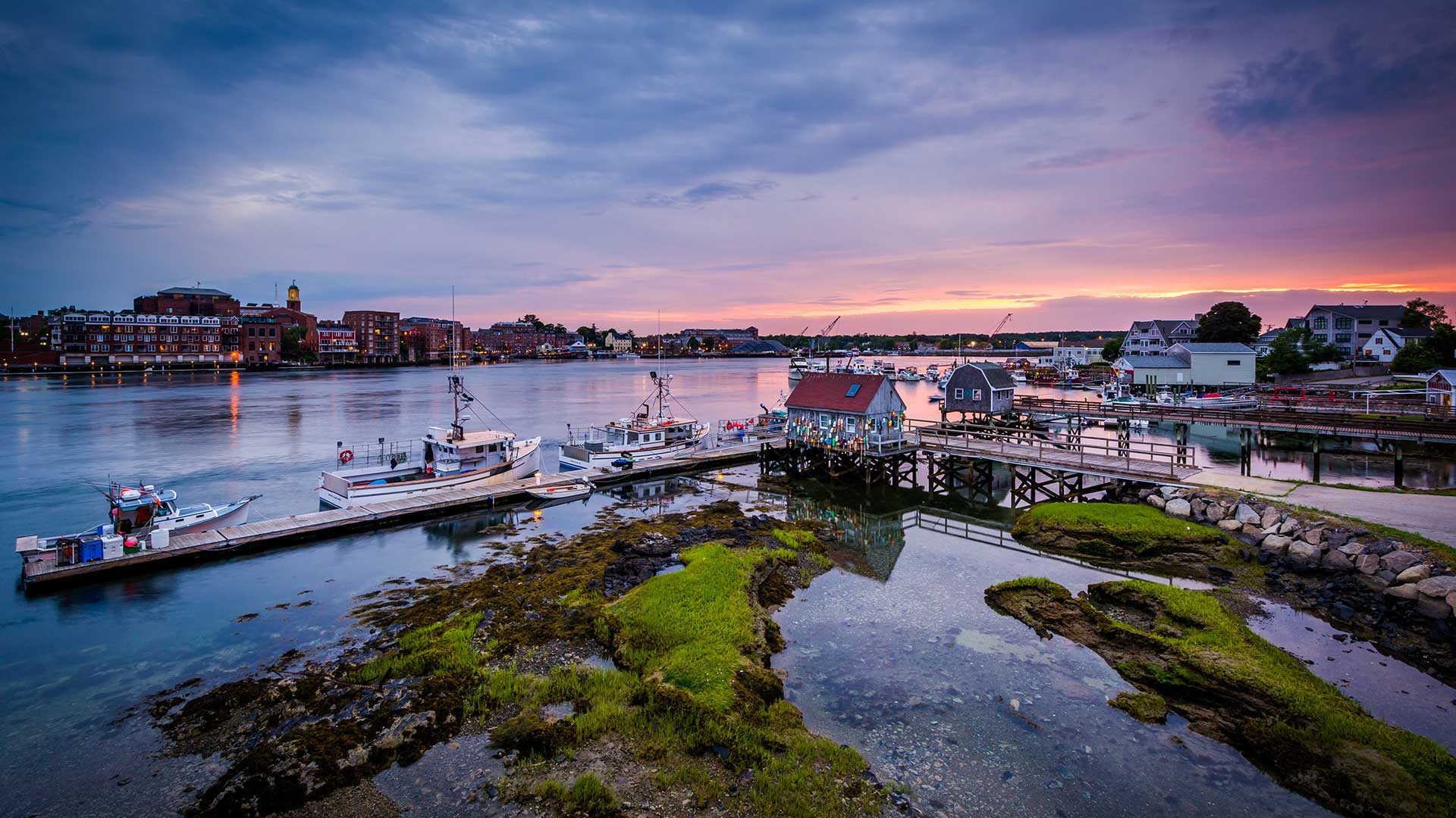 Sunset over the piers on the Piscataqua River