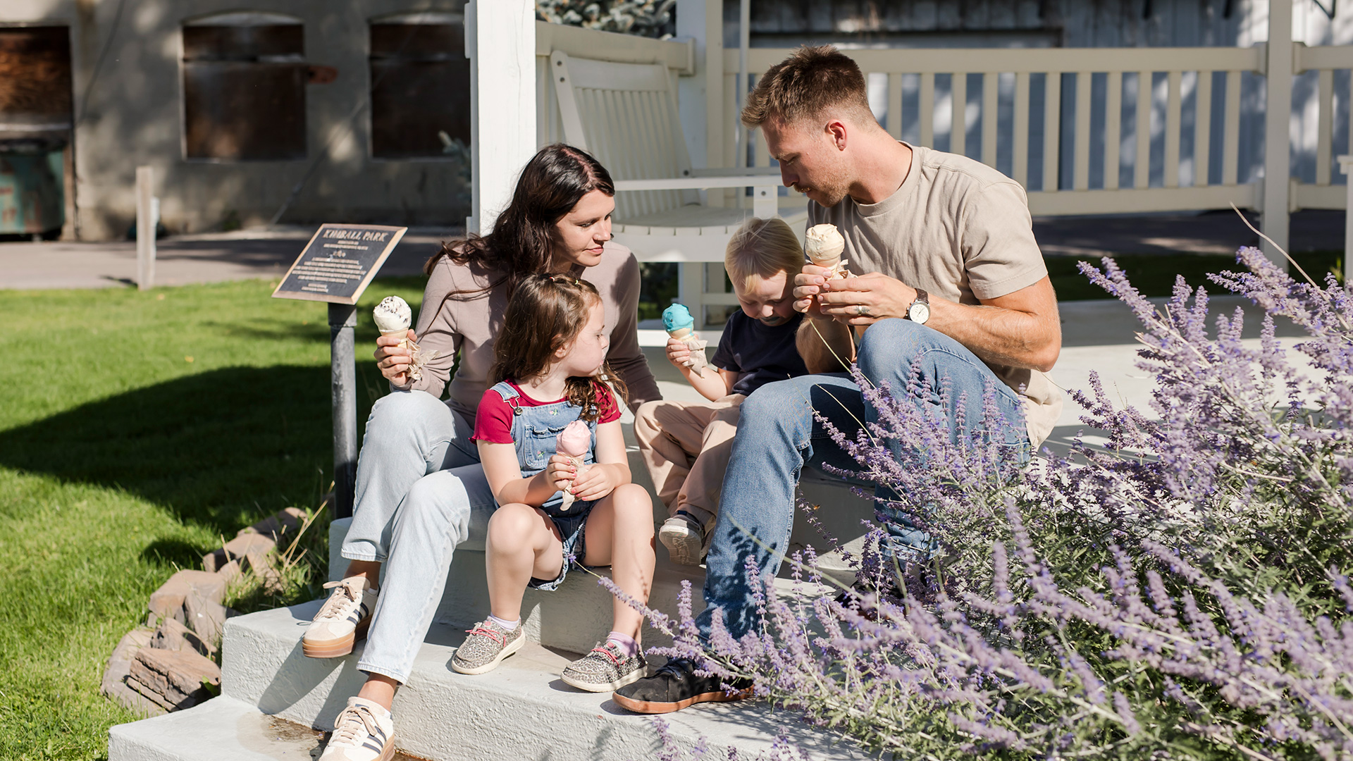 A family eating ice cream at Kimberly Park in Glenrock, Wyoming