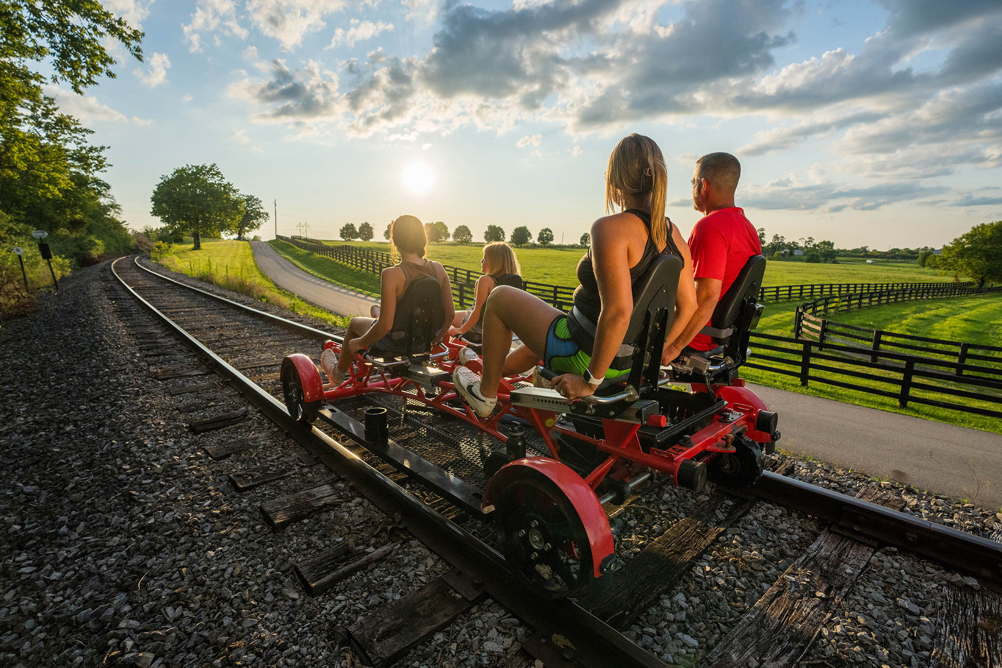 Rail explorers along the Bluegrass Scenic Railroad near Lexington, Kentucky