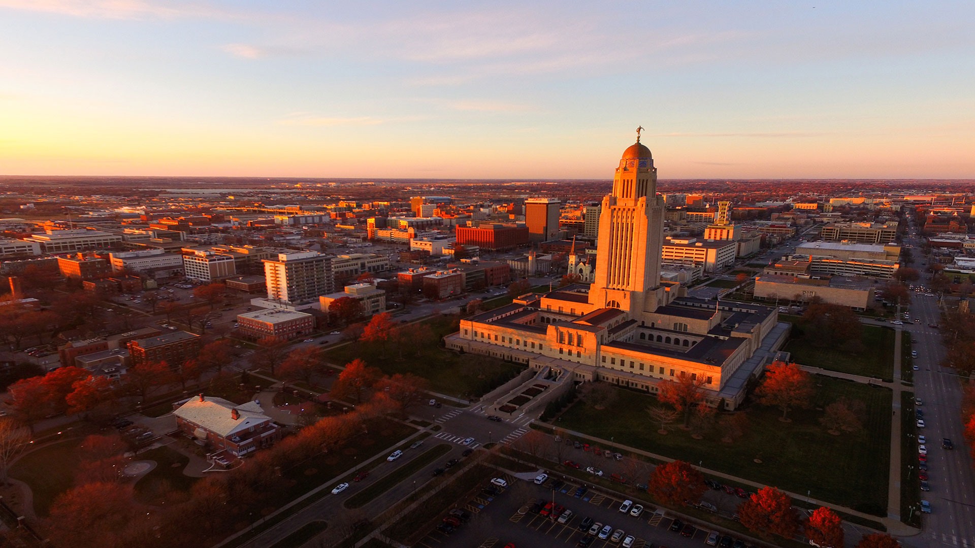 Sunset over downtown Lincoln, Nebraska