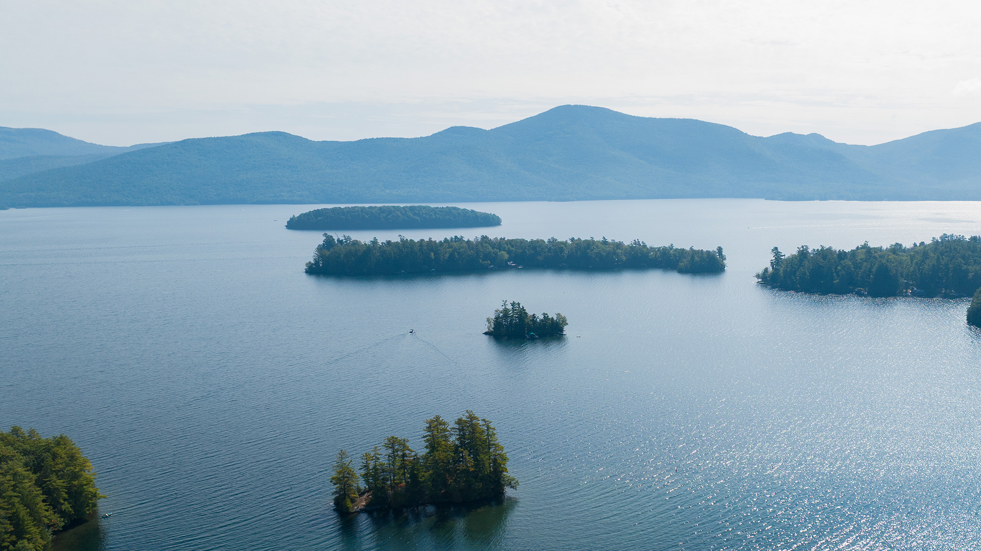 Aerial of Lake George from Bolton Landing in New York’s Warren County
