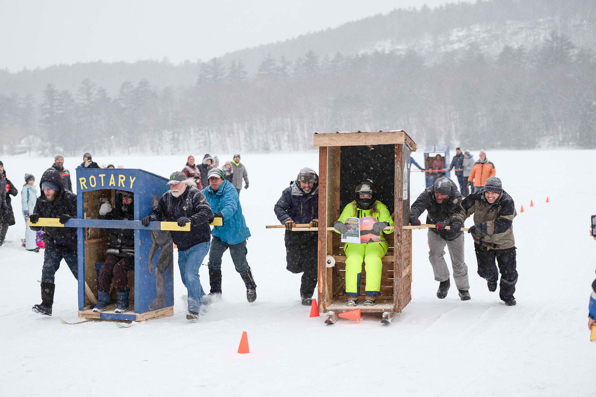 Famed Outhouse Race during the Brant Lake Winter Carnival in New York
