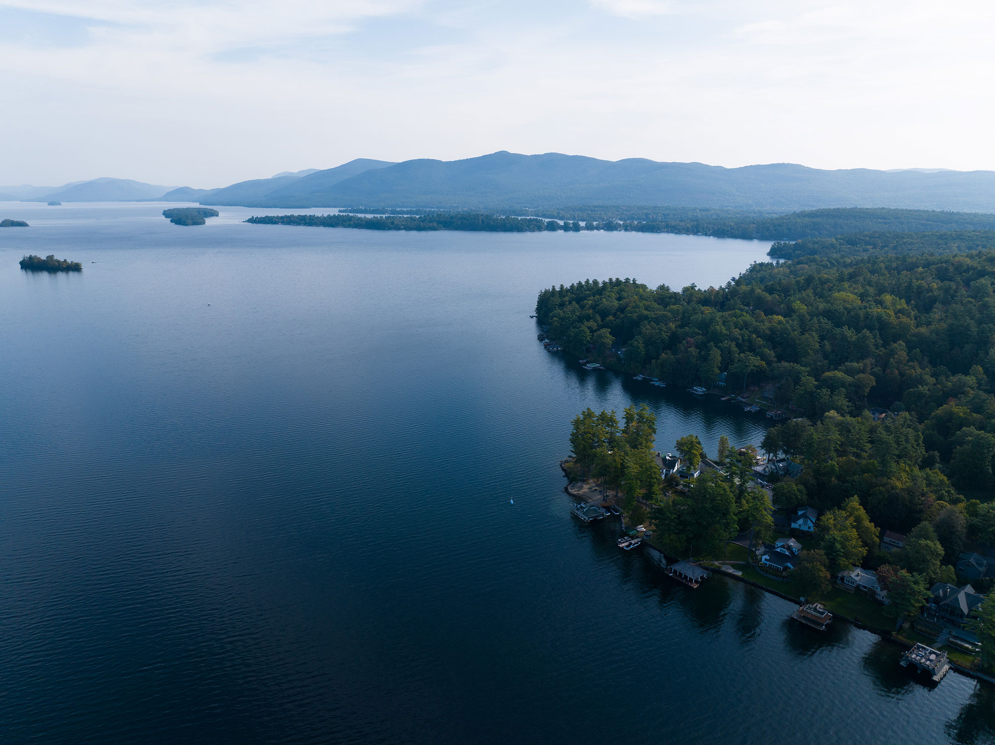 Aerial of Lake George in New York’s Warren County