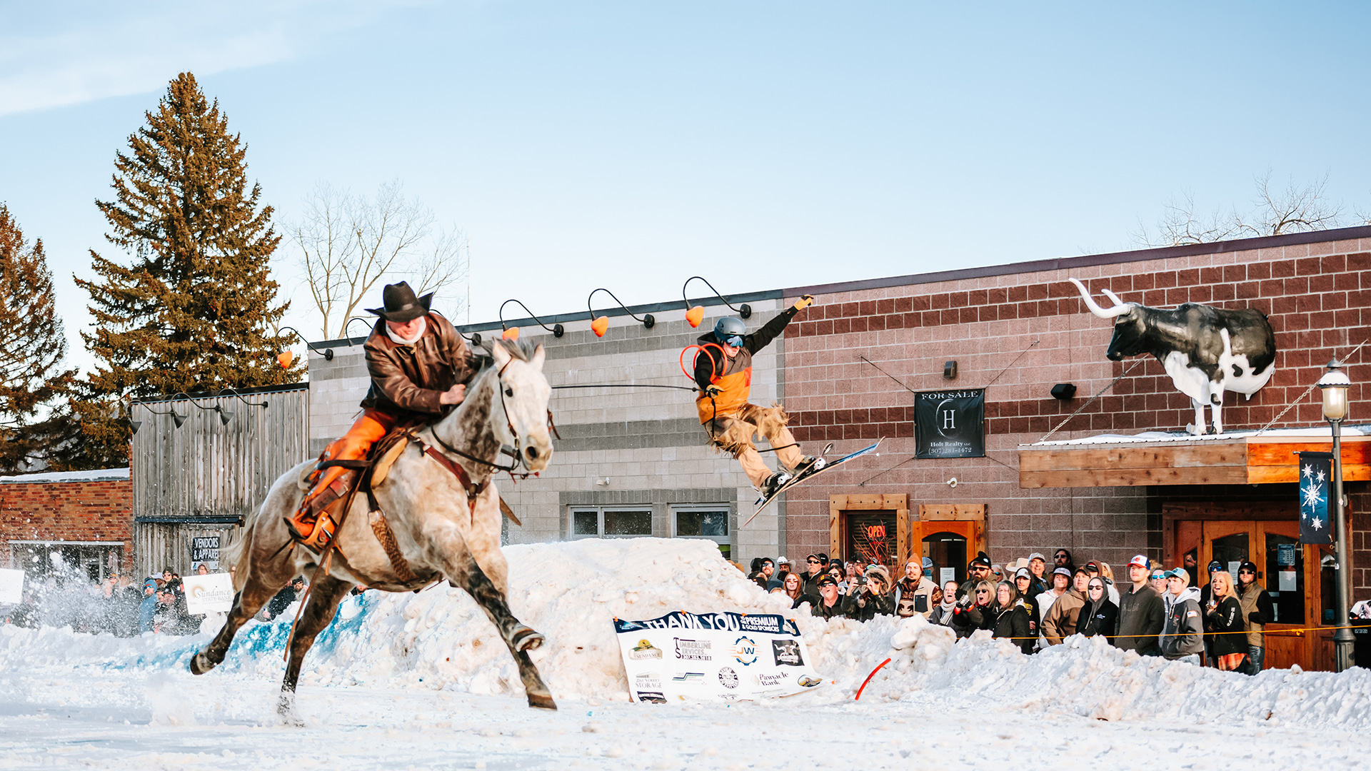 Ski-joring event during the Sundance Winter Festival in Sundance, Wyoming