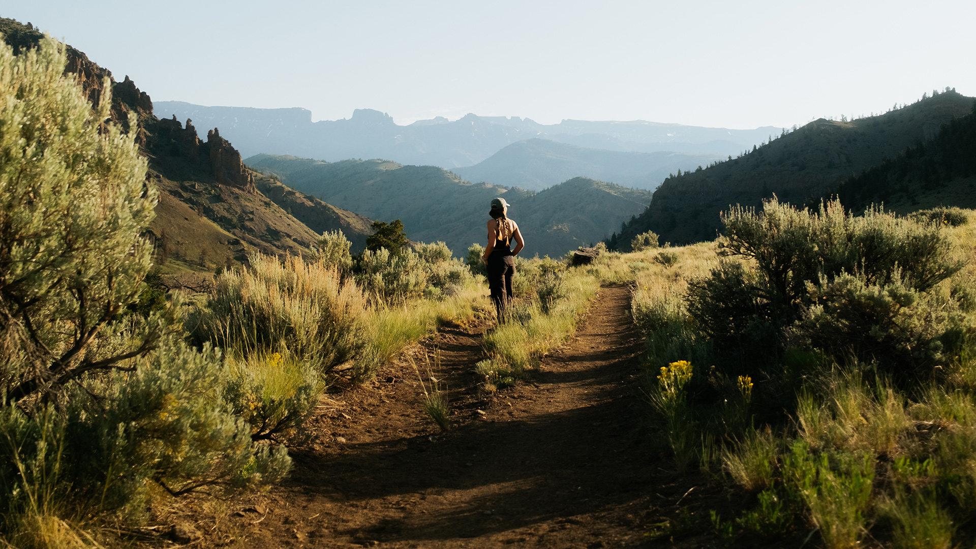 Hiker near the North Fork of the Shoshone River in Wyoming’s Park County